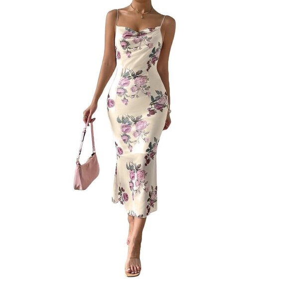 Dresses & Skirts - SOLY HUX Floral Print Spaghetti Strap Bodycon Cami Dress Summer Midi Dress Small